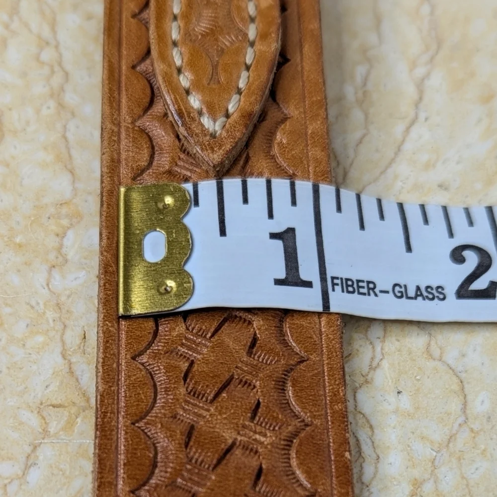 Vintage Bianchi Brown Rugged Leather Western Tooled Belt Silver Accents Women 38